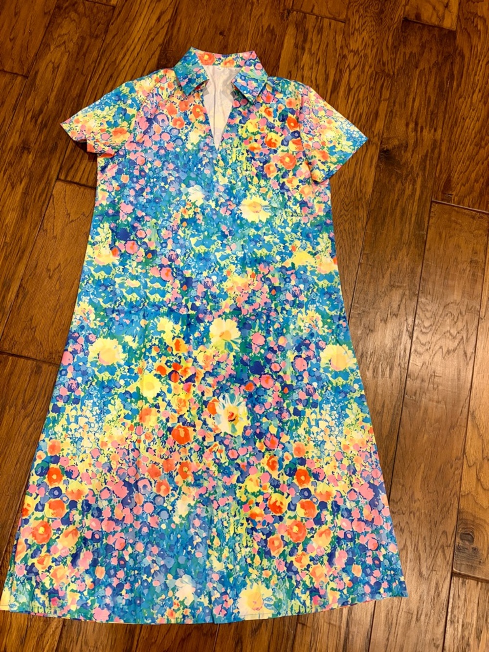 Floral Print Collared Midi Dress in Multi-Color